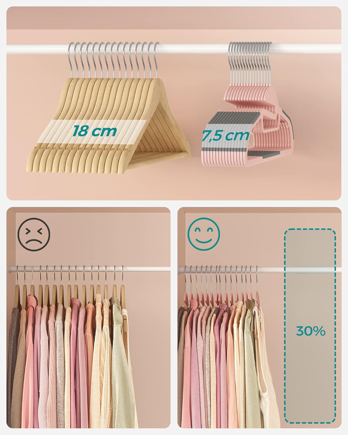 20er-Set Kleiderbügel, Rosa + Dunkelgrau 20 Stück