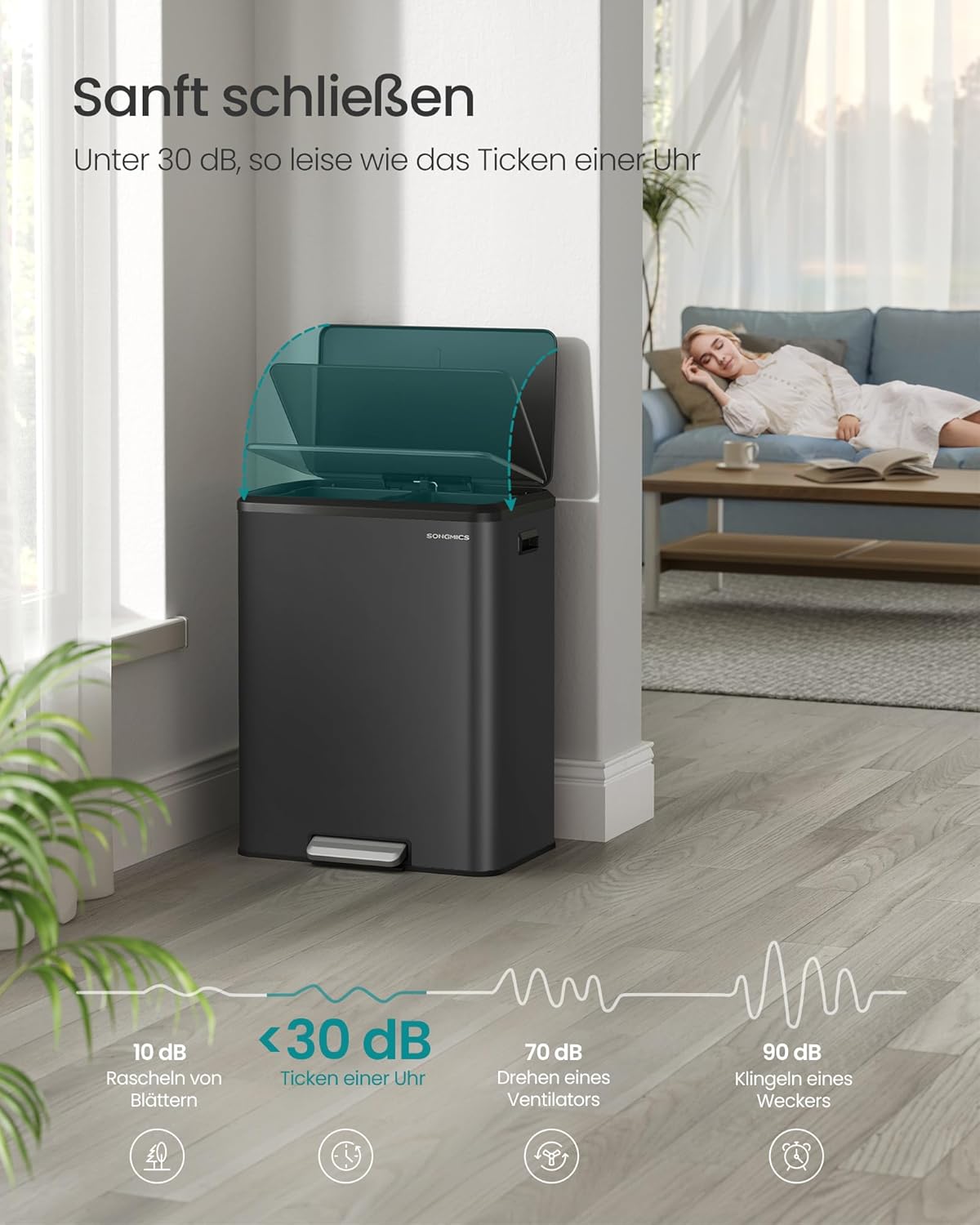 Mülltrennsystem mit 2 Fächern, 2 x 30 L, LTB556B02, tintenschwarz 60 L