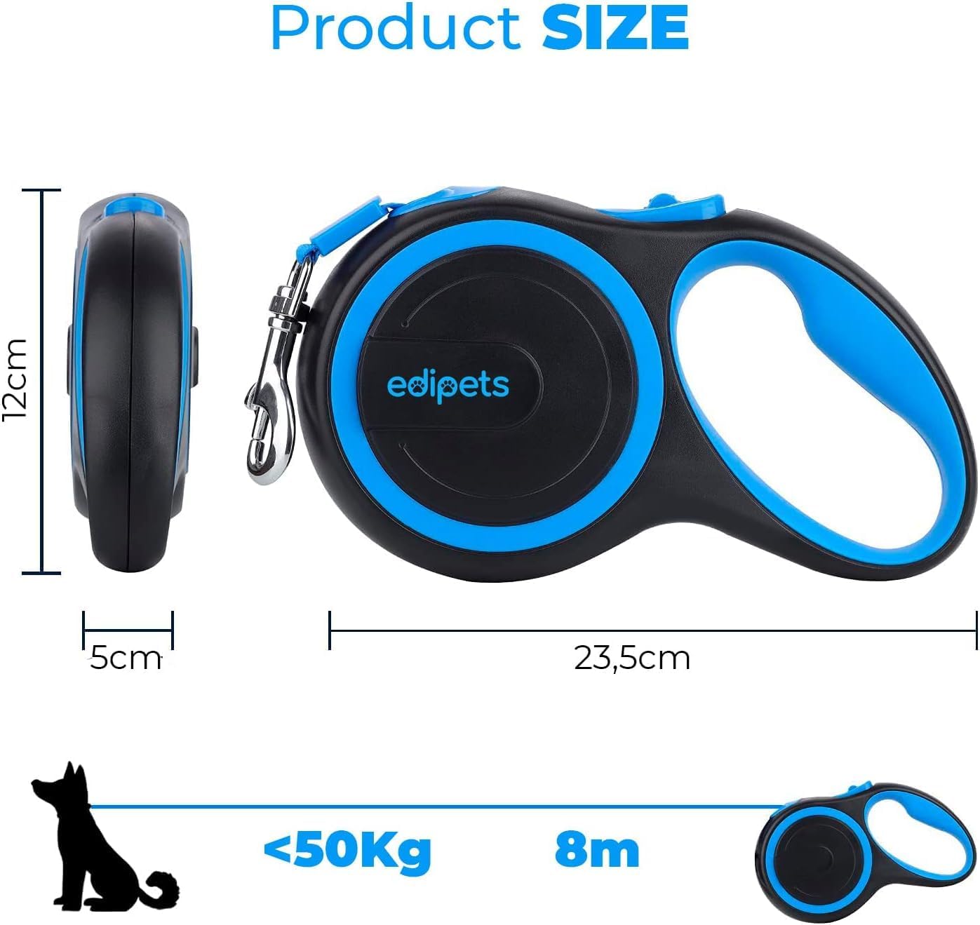 Ausziehbare Hundeleine, 8 Meter, Blau 8 Meter