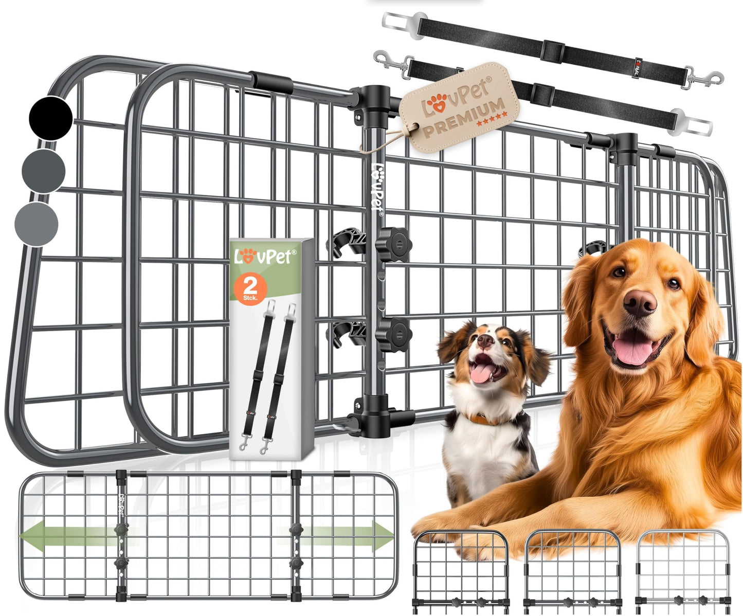Hundegitter für Auto-Kofferraum, verstellbar, Anthrazit
