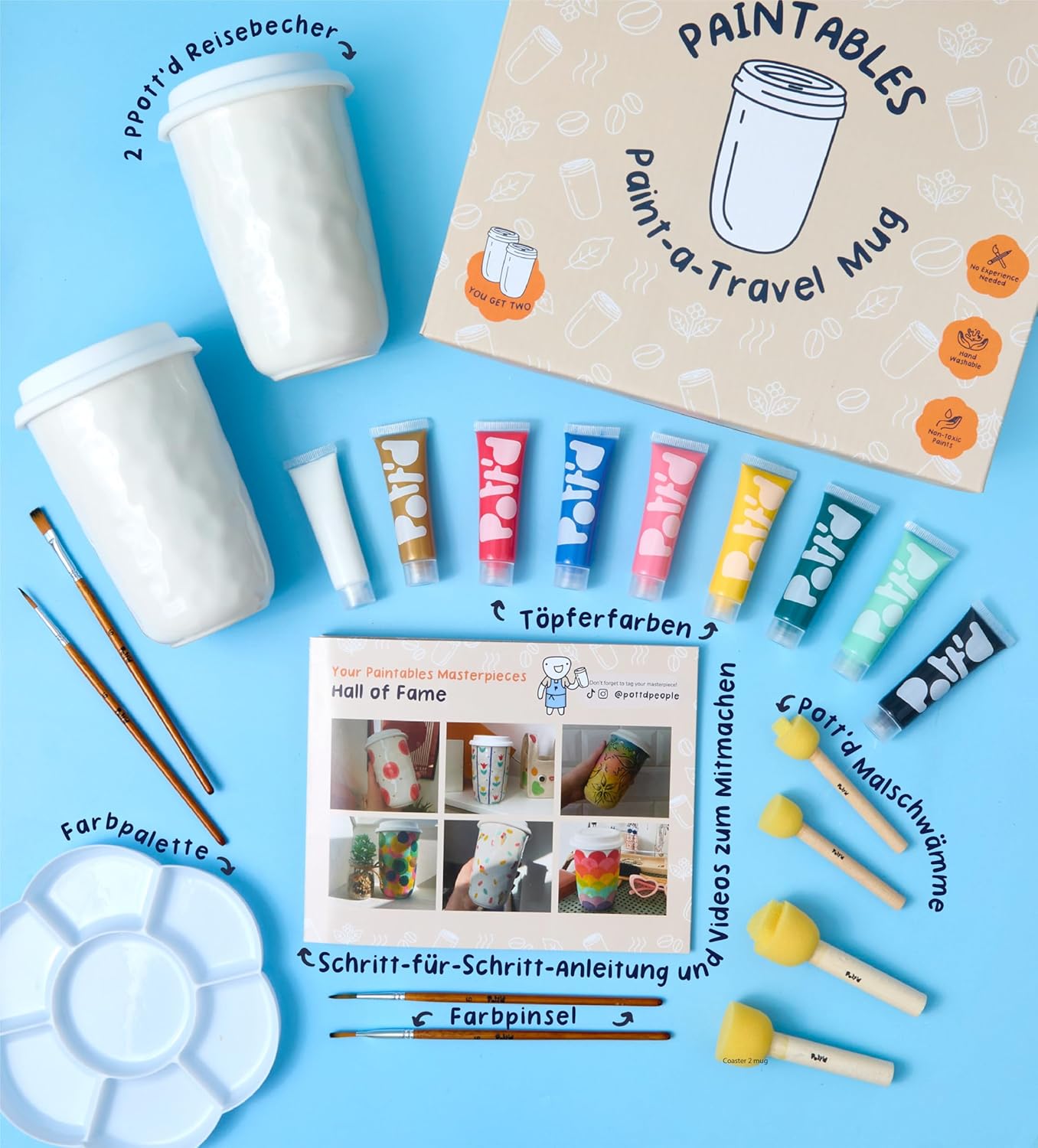 DIY Keramik-Bemalen-Set mit Reisebechern, 2er-Set Reisebecher