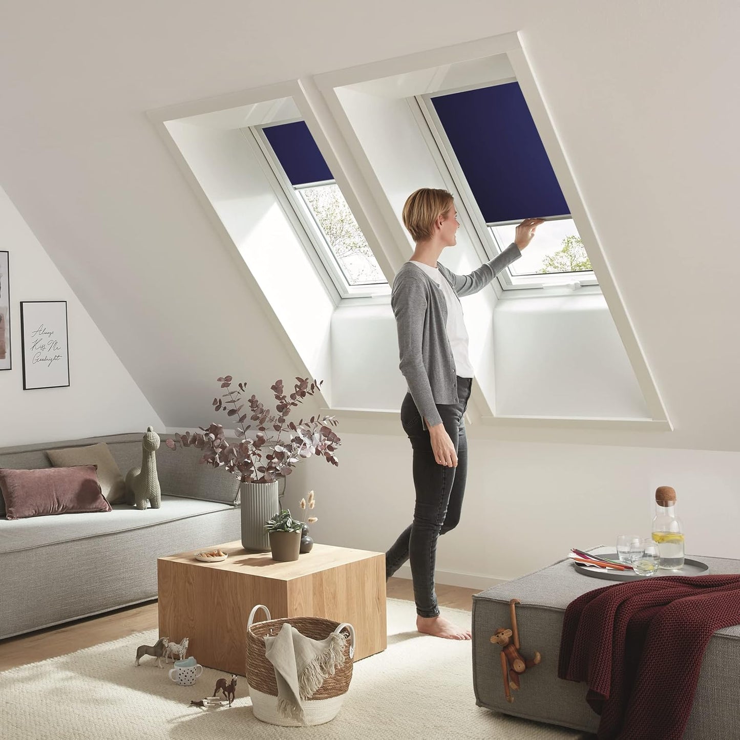 Tageslichtrollo für Roto Dachfenster, Blau, B98 x H100cm