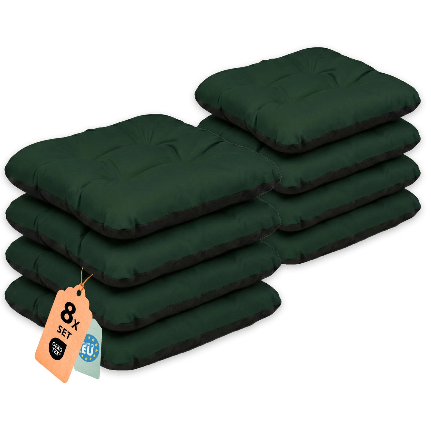 8er-Set Outdoor-Sitzkissen, 8er 45x45x5 cm Set Dunkelgrün