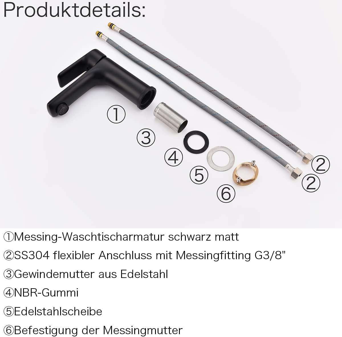 Wasserhahn für Badezimmer Waschbecken, Mattschwarz