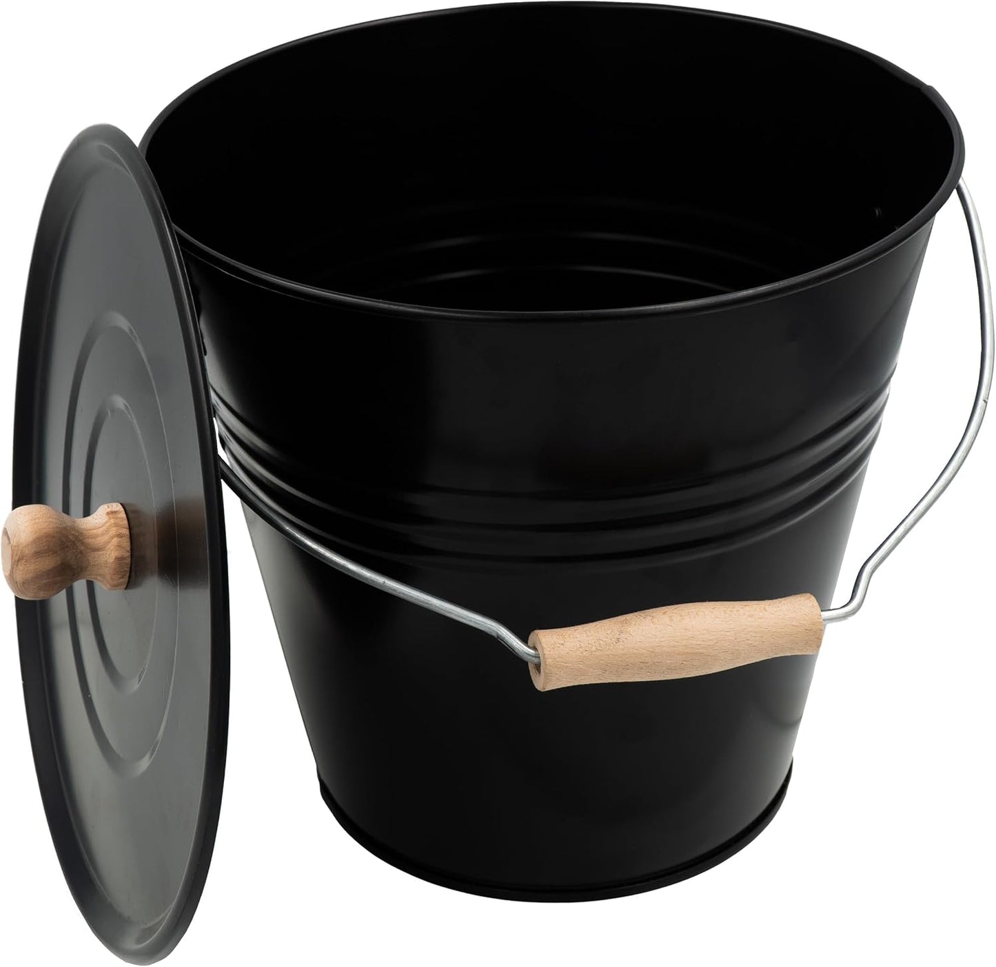 Ascheeimer mit Deckel, 12 Liter Schwarz