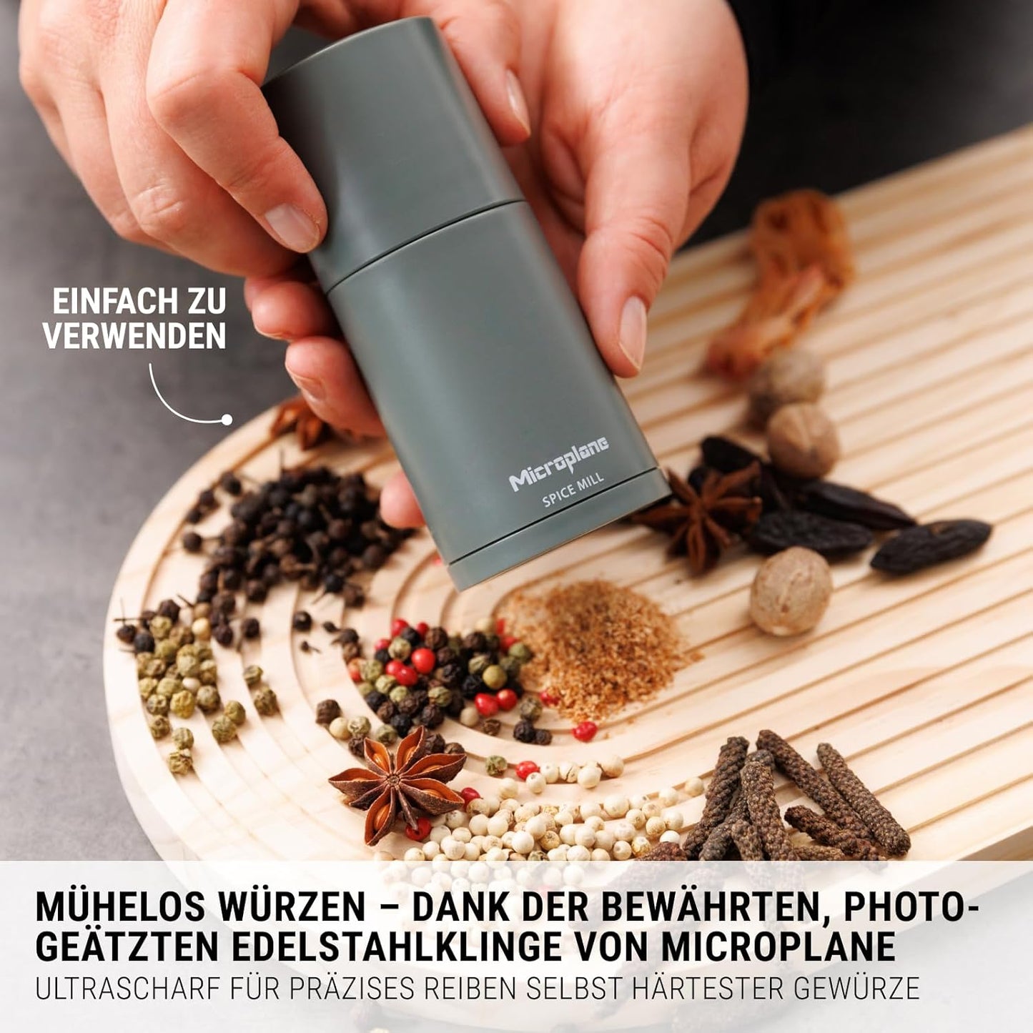 2in1 Gewürzmühle mit Edelstahlklinge, Eukalyptus Grün