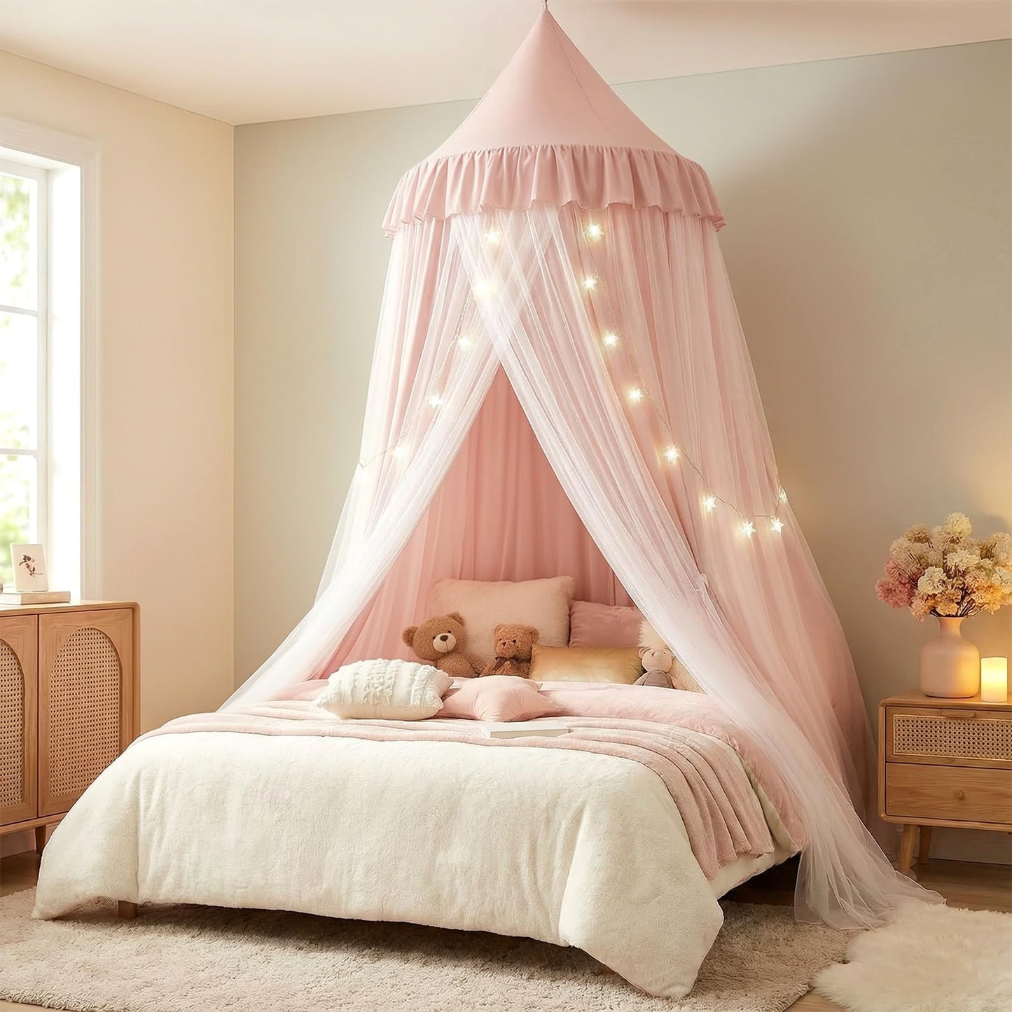 Betthimmel mit Sternenlichtern, Rosa H269 x B100 cm (1er Pack)