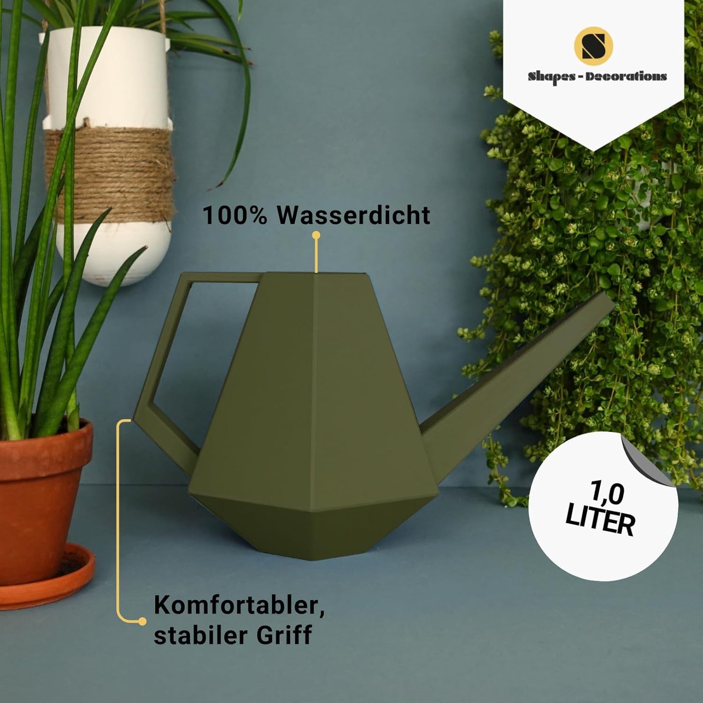Giesskanne für Zimmer- und Gartenpflanzen, 1 Liter Olivgrün