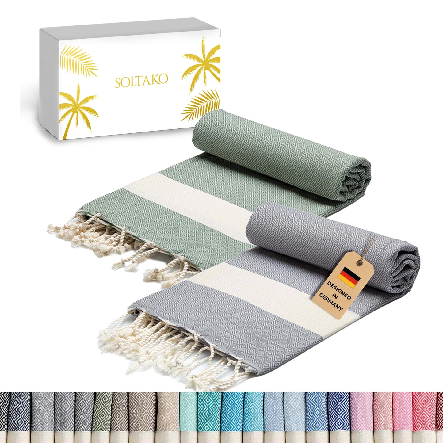 Fouta Diamant Strandtuch, 2 Stück, Khaki-königsblau 2