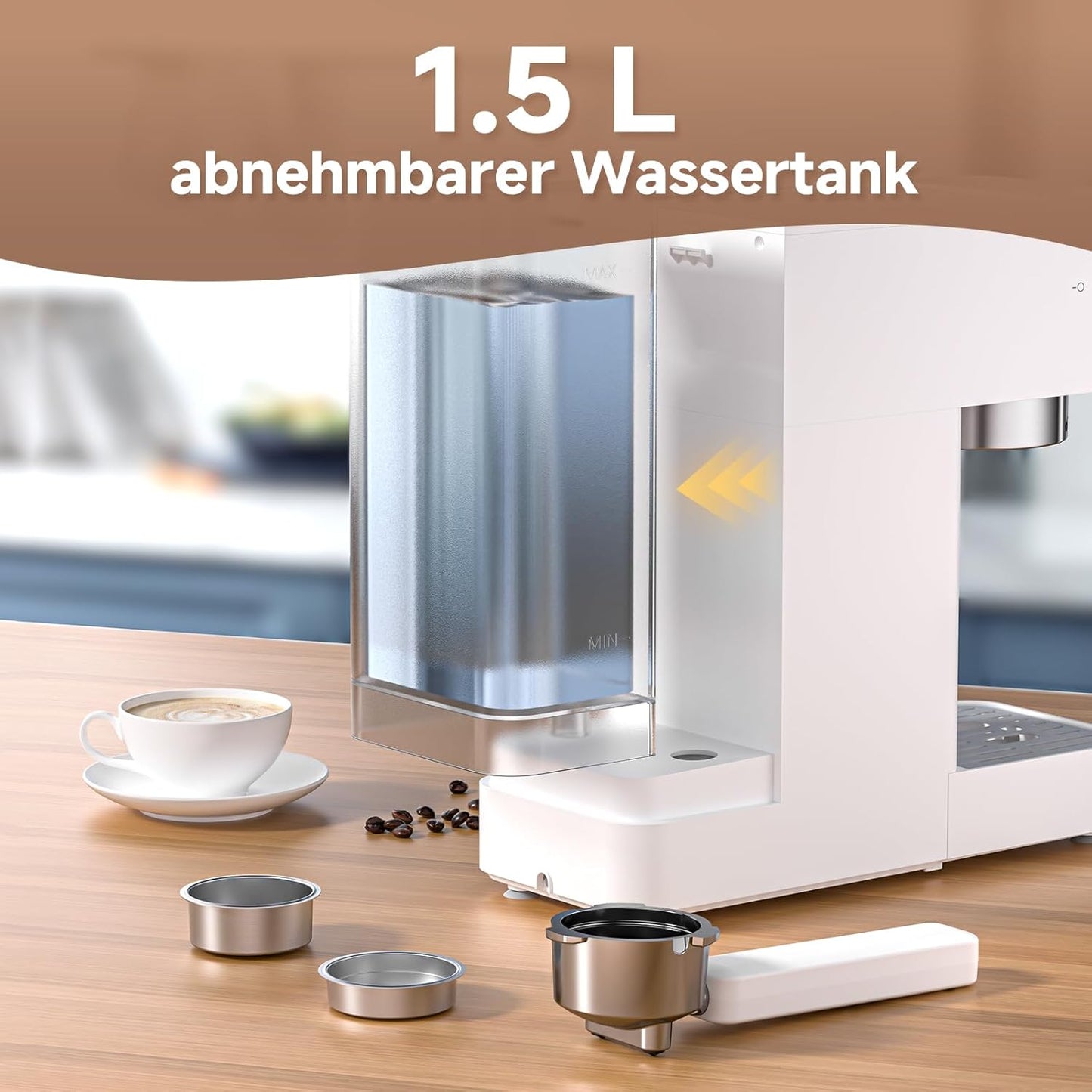 Siebträgermaschine mit Milchaufschäumer, 1.5 Liter White