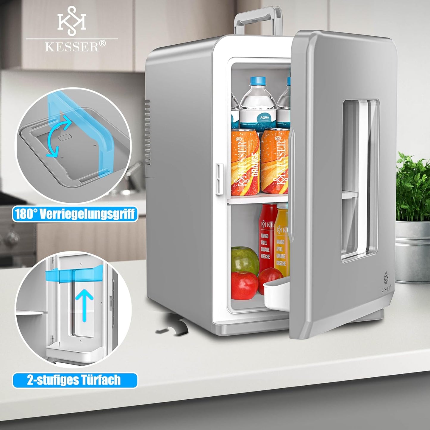 2in1 Mini Kühlschrank mit Kühl- und Heizfunktion, 15L Dunkelgrau