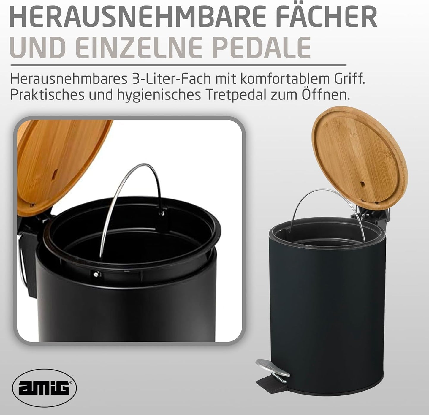 Kosmetikeimer mit Pedal, Schwarz