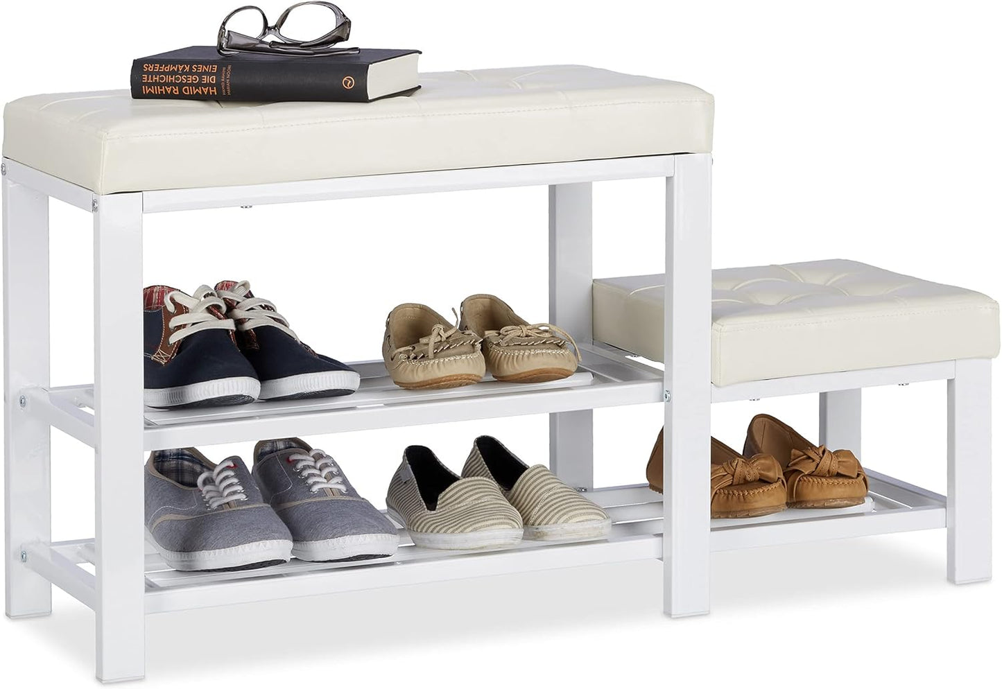 Schuhbank mit Hocker und Sitzpolster für Kinder, Weiß