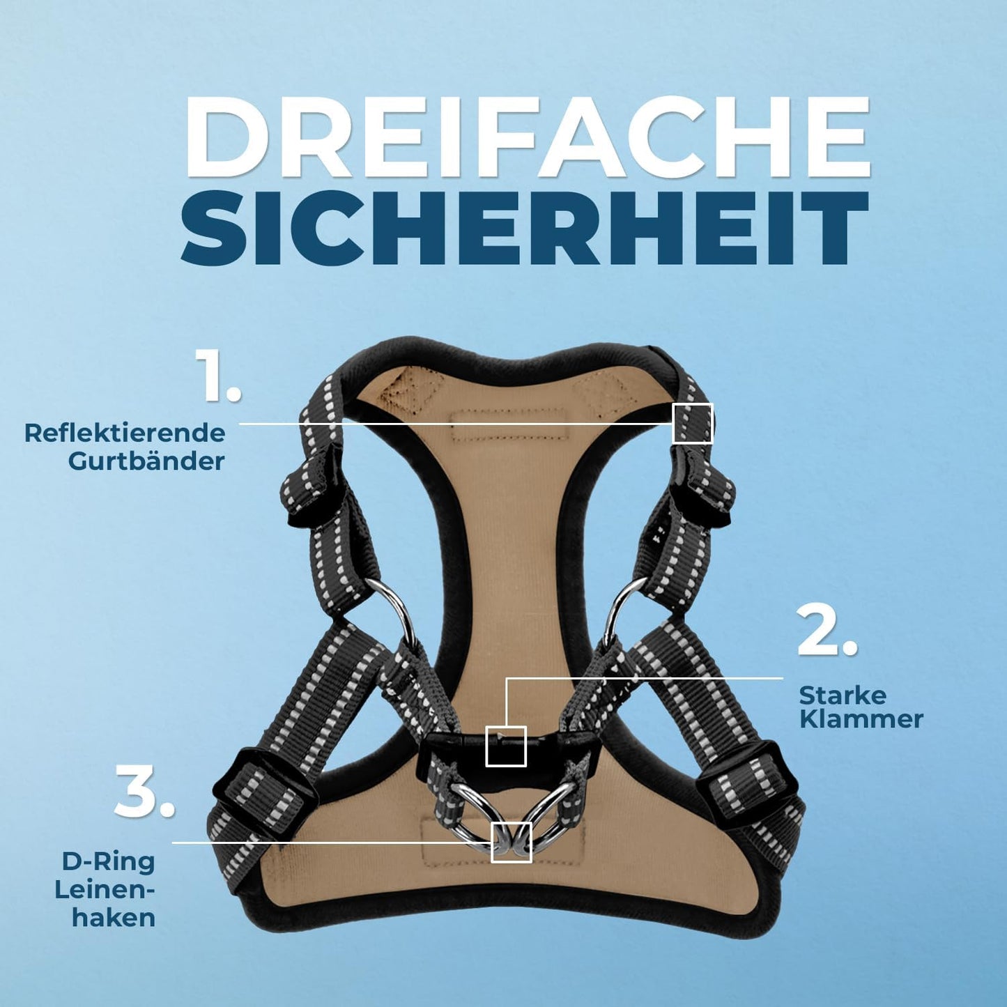 Verstellbares Hundegeschirr mit Reflektorstreifen, Armee-Basis S (Chest: 15 - 18")