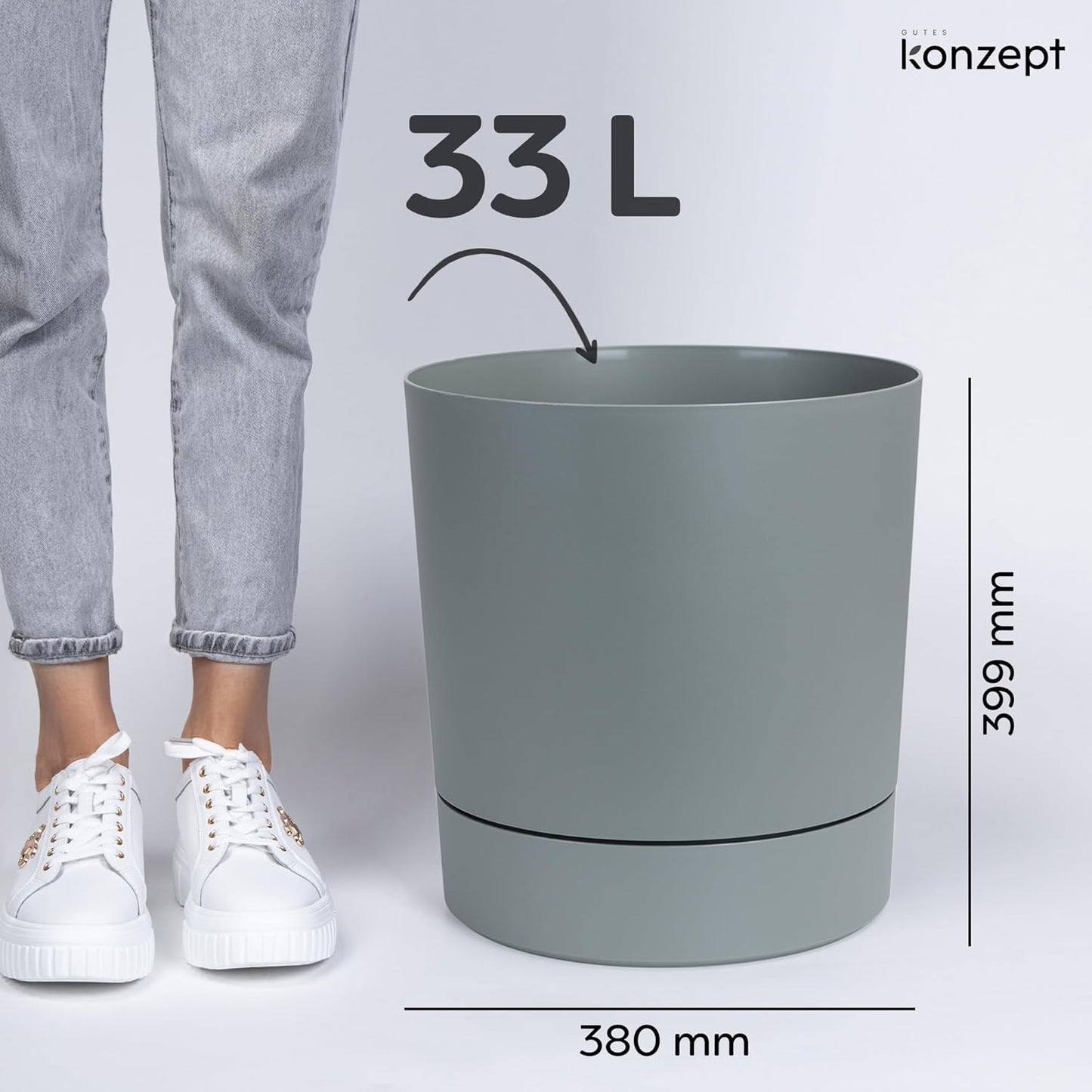 Blumentopf mit Untersetzer, Mint 38 cm