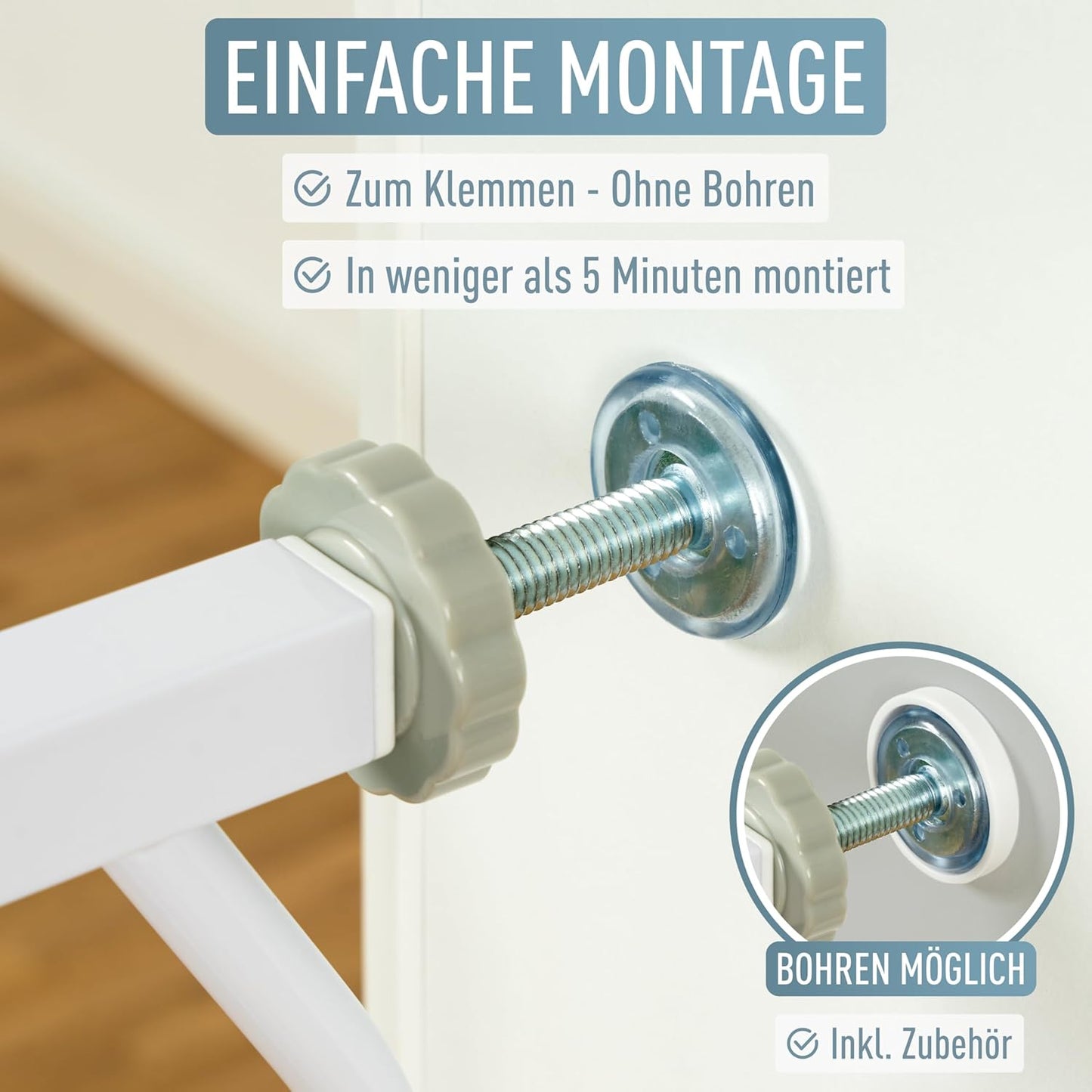 Treppenschutzgitter Berrin für Babys und Haustiere, 58-185 cm, 108-116 cm