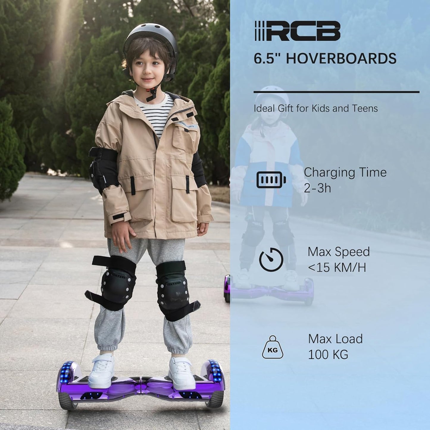 Hoverboard mit LED, Chrom Lila