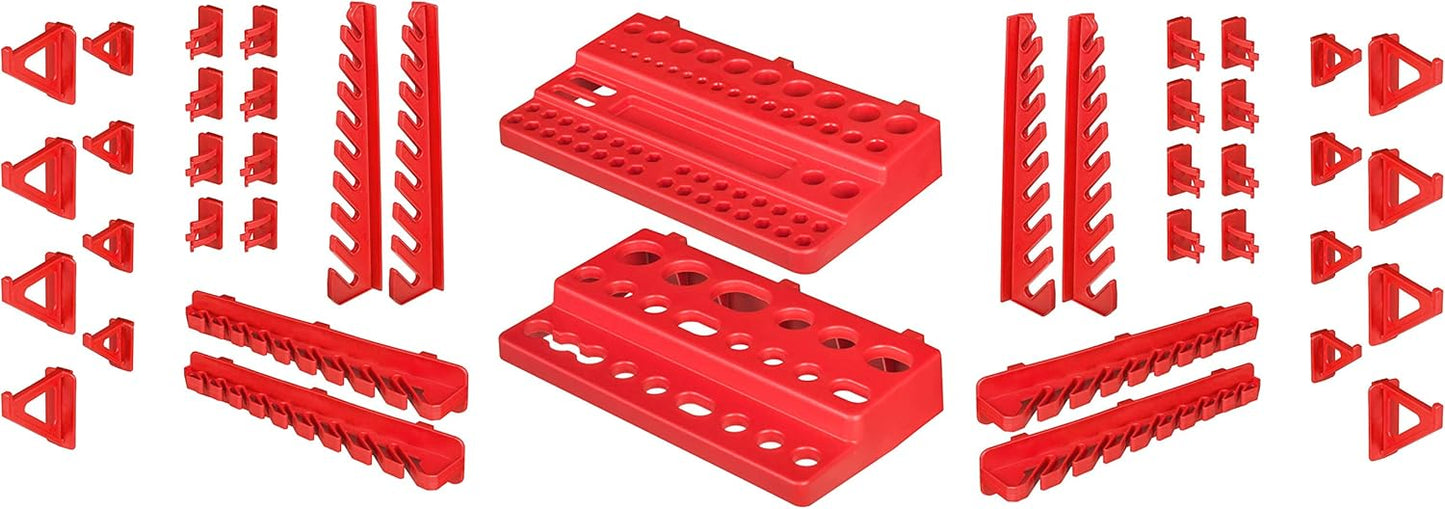 Stapelboxen mit Werkzeughalterungen, Rot/Schwarz