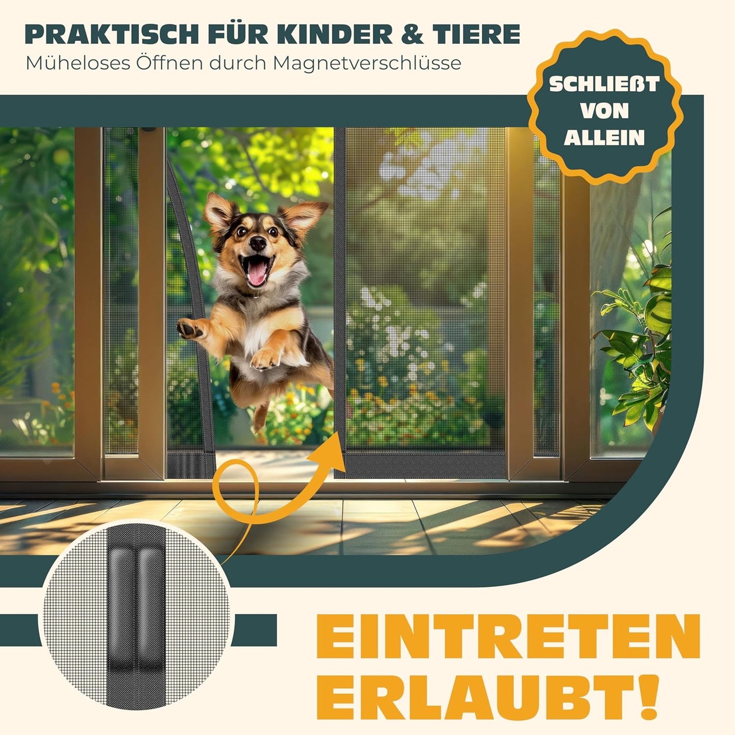Magnetischer Fliegengitter Türvorhang, 90 x 210 cm Anthrazit