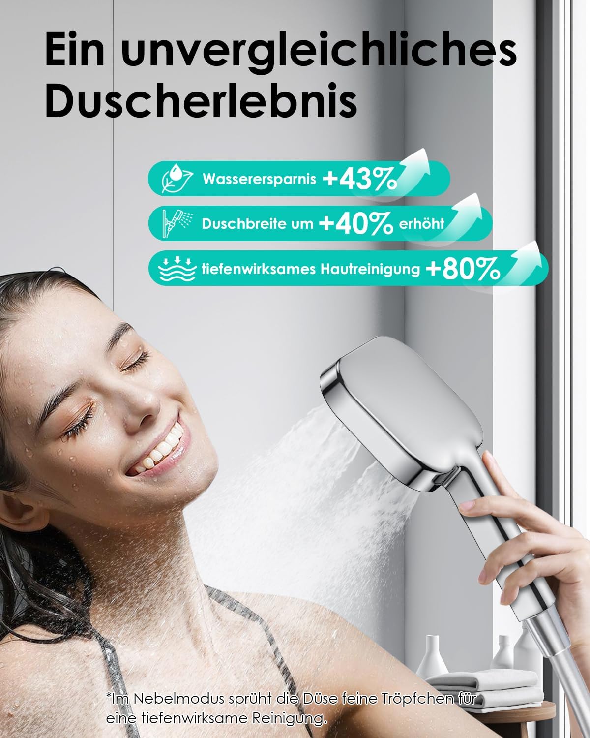 Wassersparender Duschkopf mit Antikalk-Funktion, Silber