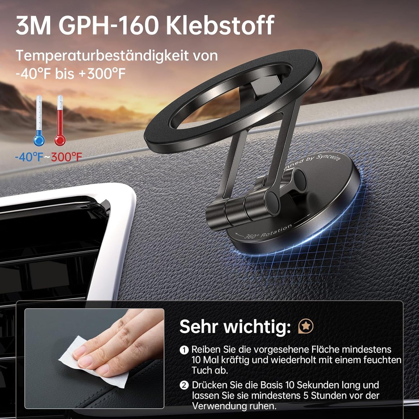 Magnetische Handyhalterung für Auto (360° drehbar), Titanschwarz