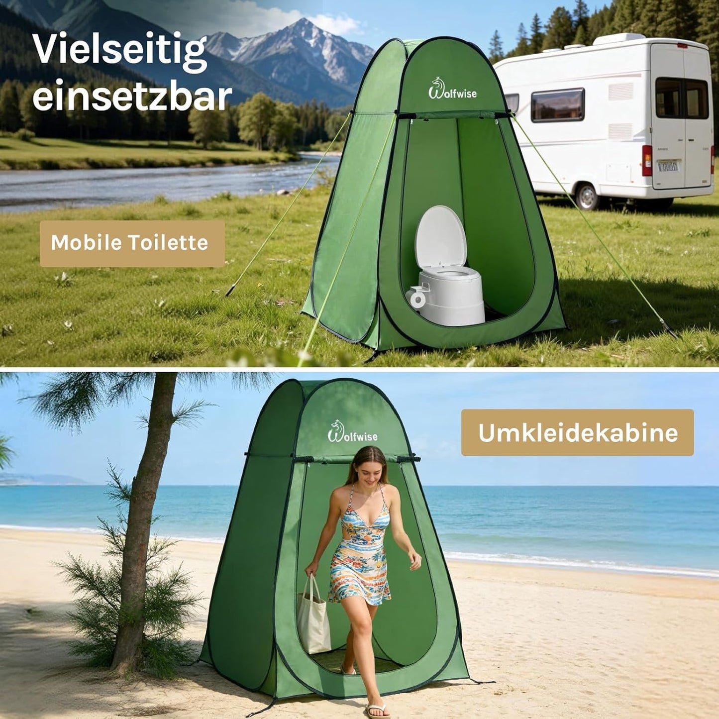 Pop-Up Dusch- und Umkleidezelt für Camping, Grün Grosszügig: H 190cm, W 120cm