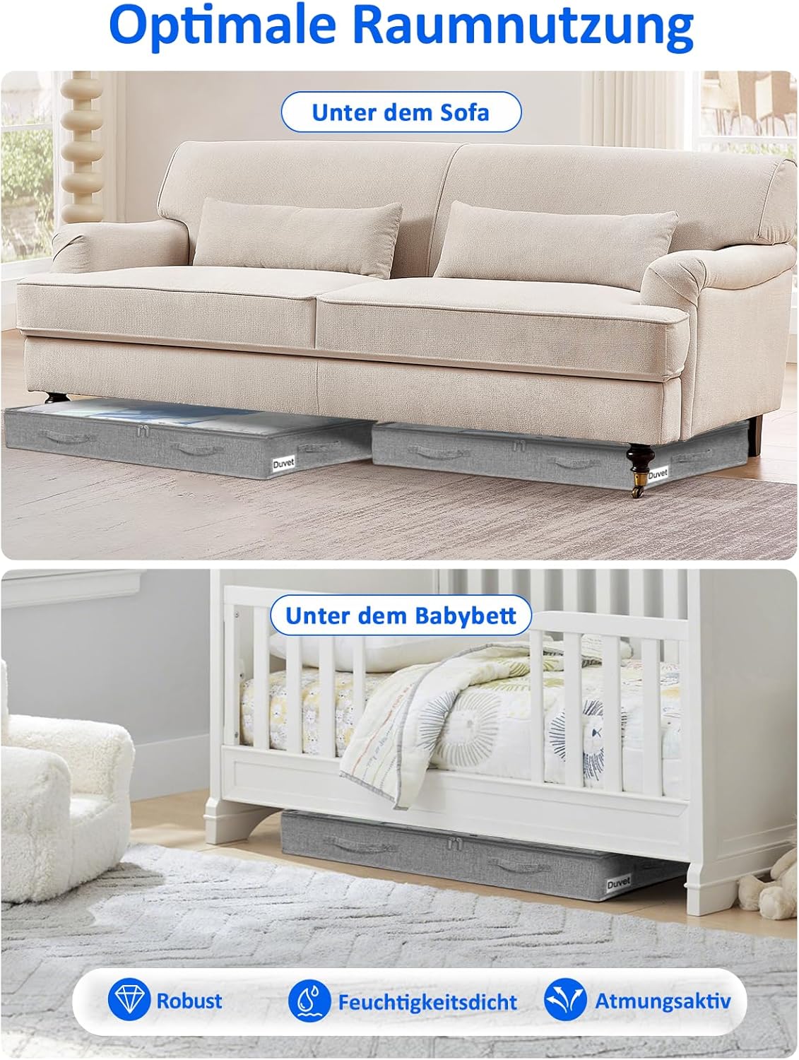 4er-Set Unterbettkommode, 10cm Grau-weich-4 Stück
