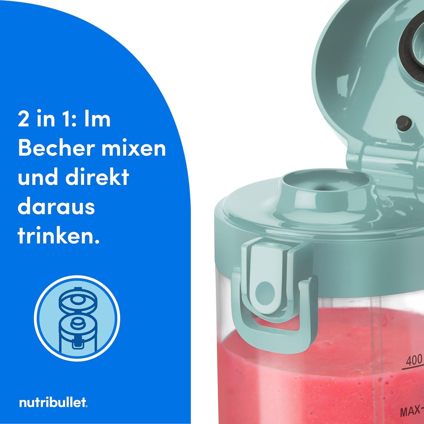 Tragbarer Smoothie Maker Portable, 475 ml Hellblau