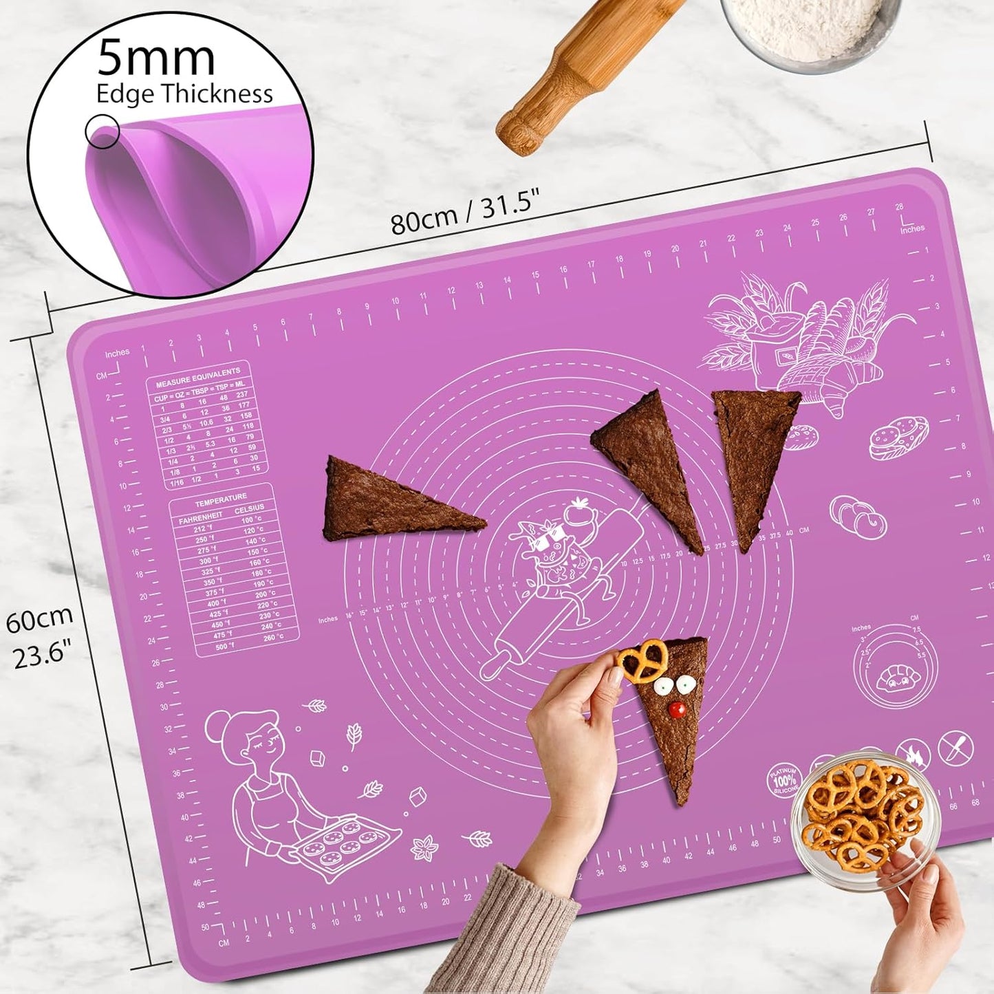 Backmatte mit Messskalen und erhöhter Kante, Lila 80L x 60B cm