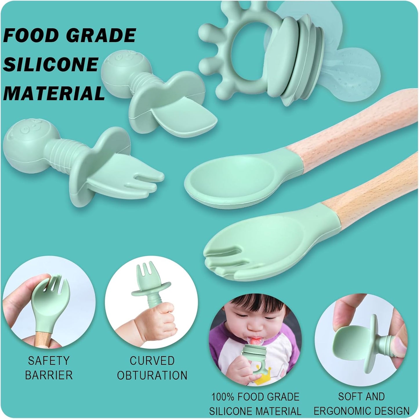Baby-Geschirrset mit Saugnapf, Grün