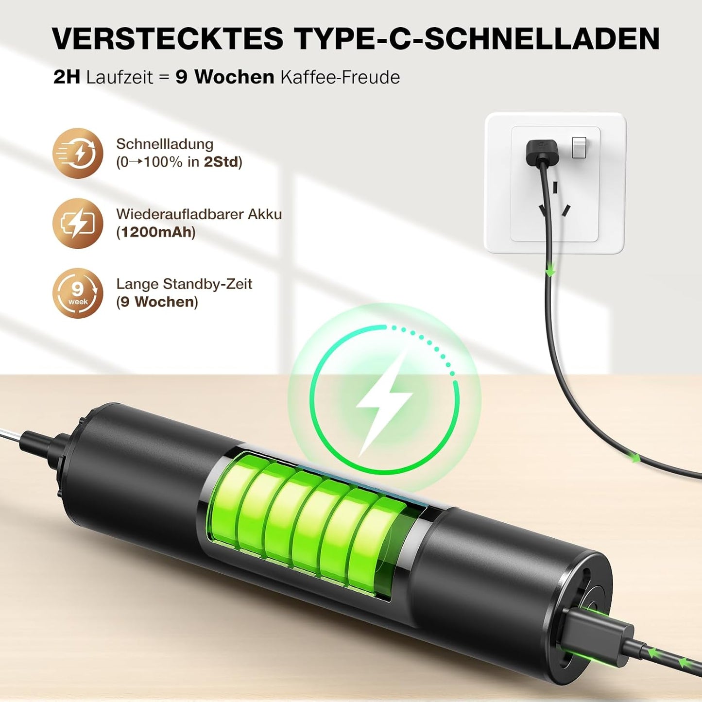 Elektrischer Milchaufschäumer, Schwarz