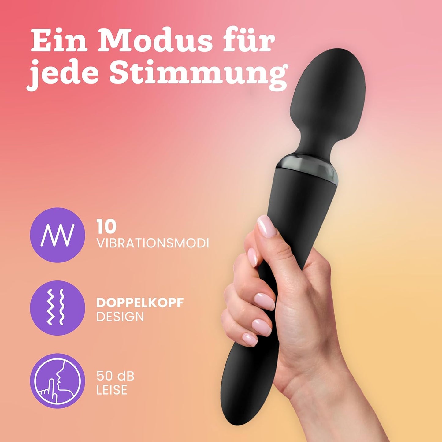 Doppelkopf Vibrator & Dildo mit 10 Vibrationsmodi, Schwarz