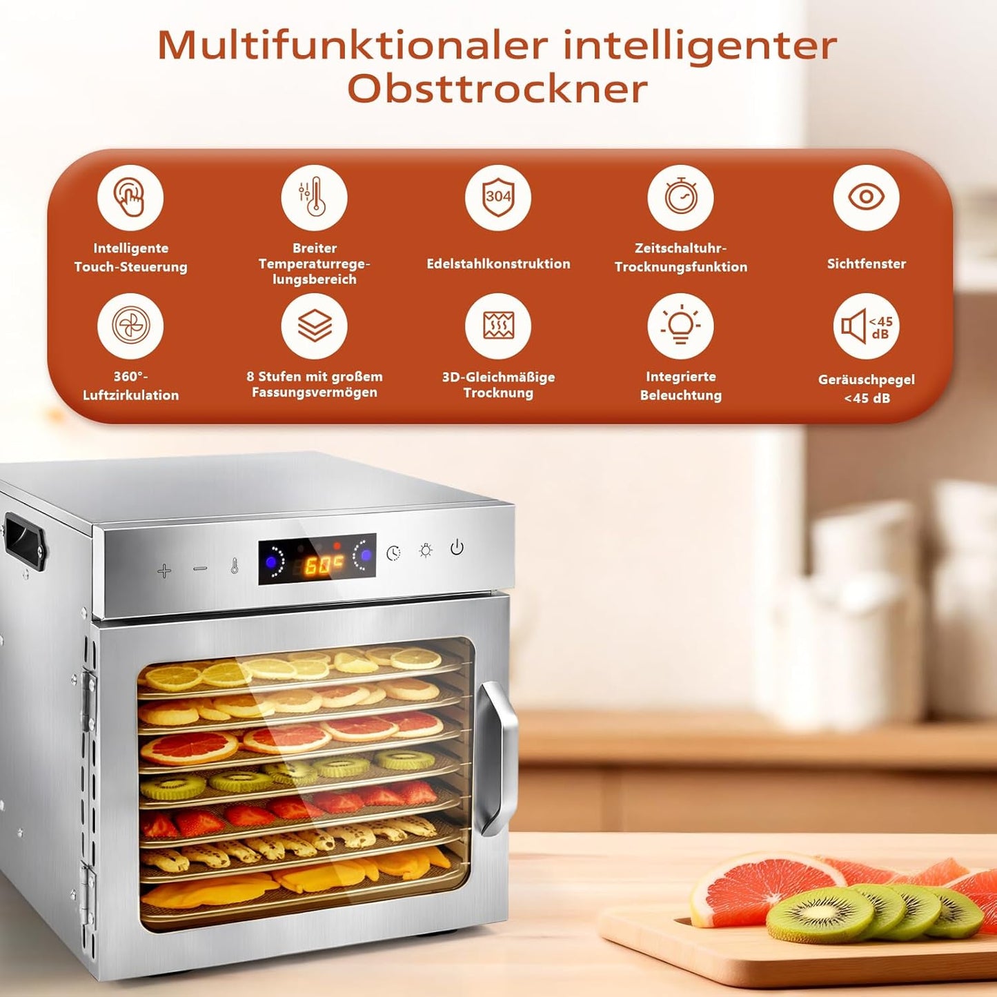Dörrautomat mit 8 Einschüben und Rezeptbuch