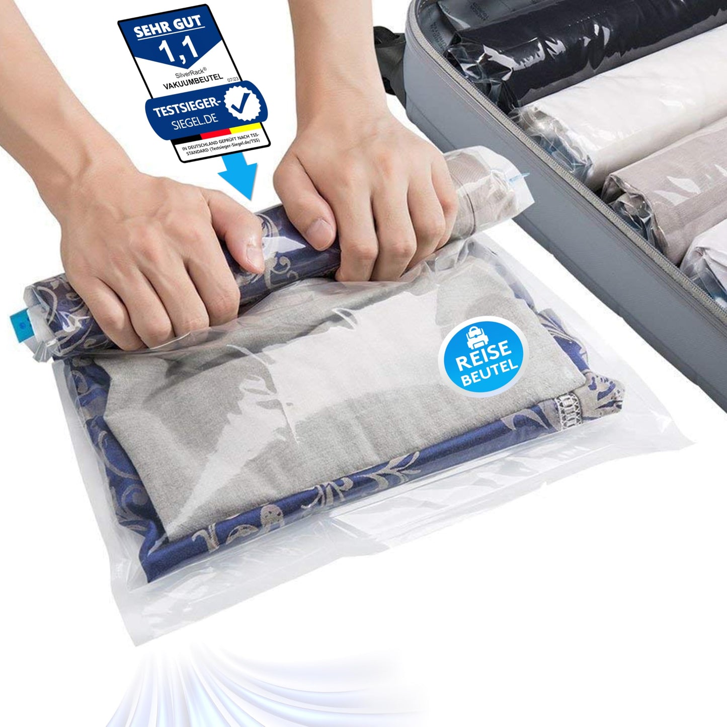 8-teiliges Vakuumbeutel-Set für Kleidung, 8x Beutel - (8xL (40x60 cm) zum Aufrollen)