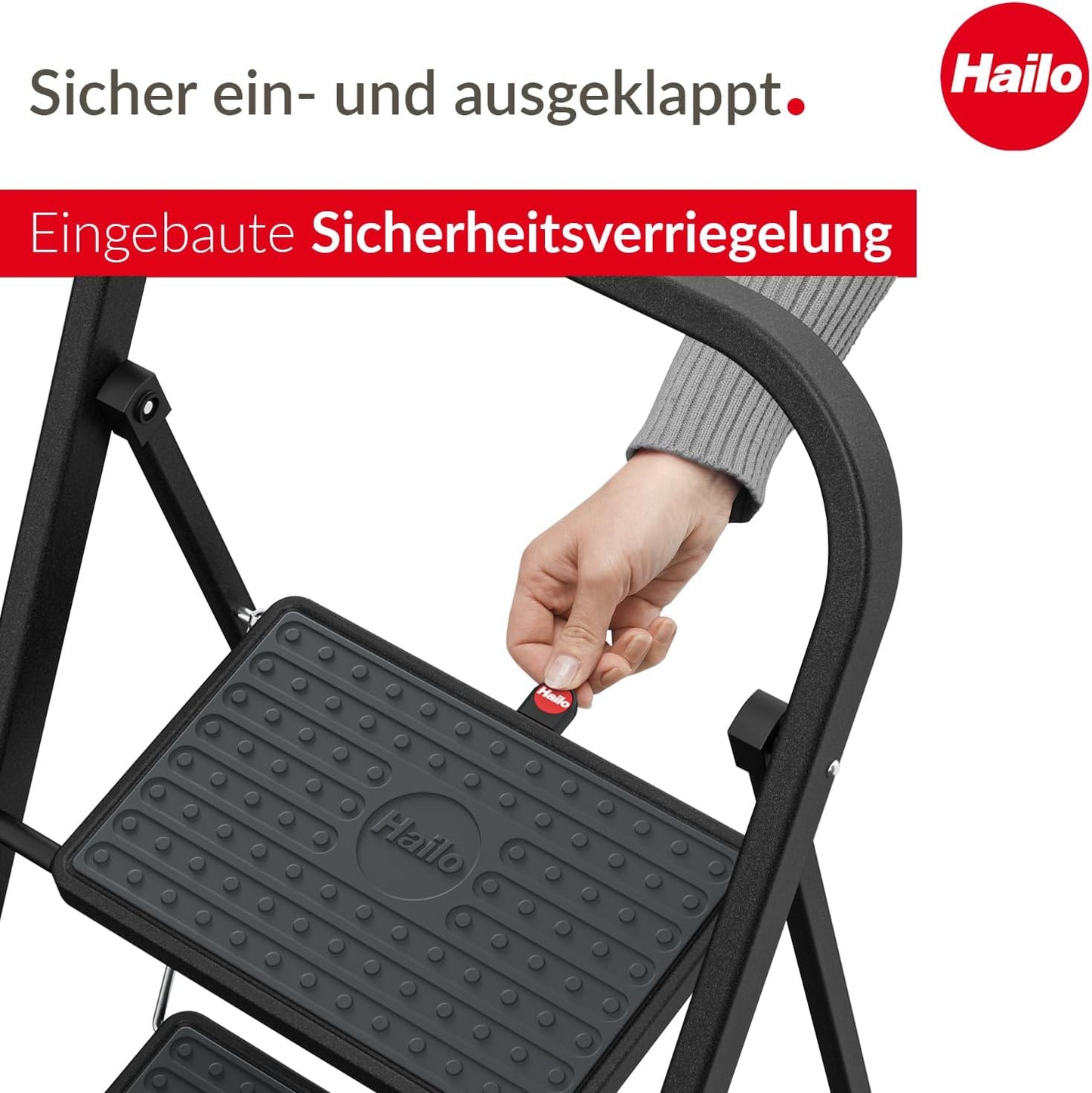 3-stufige Trittleiter K44 mit Anti-Rutsch-Matten, Schwarz 3 Stufen
