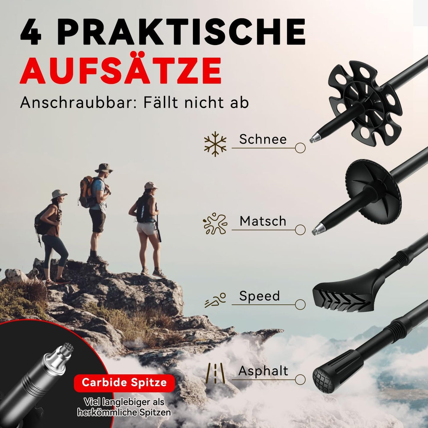 Faltbare Nordic Walking Stöcke, Rot Premium