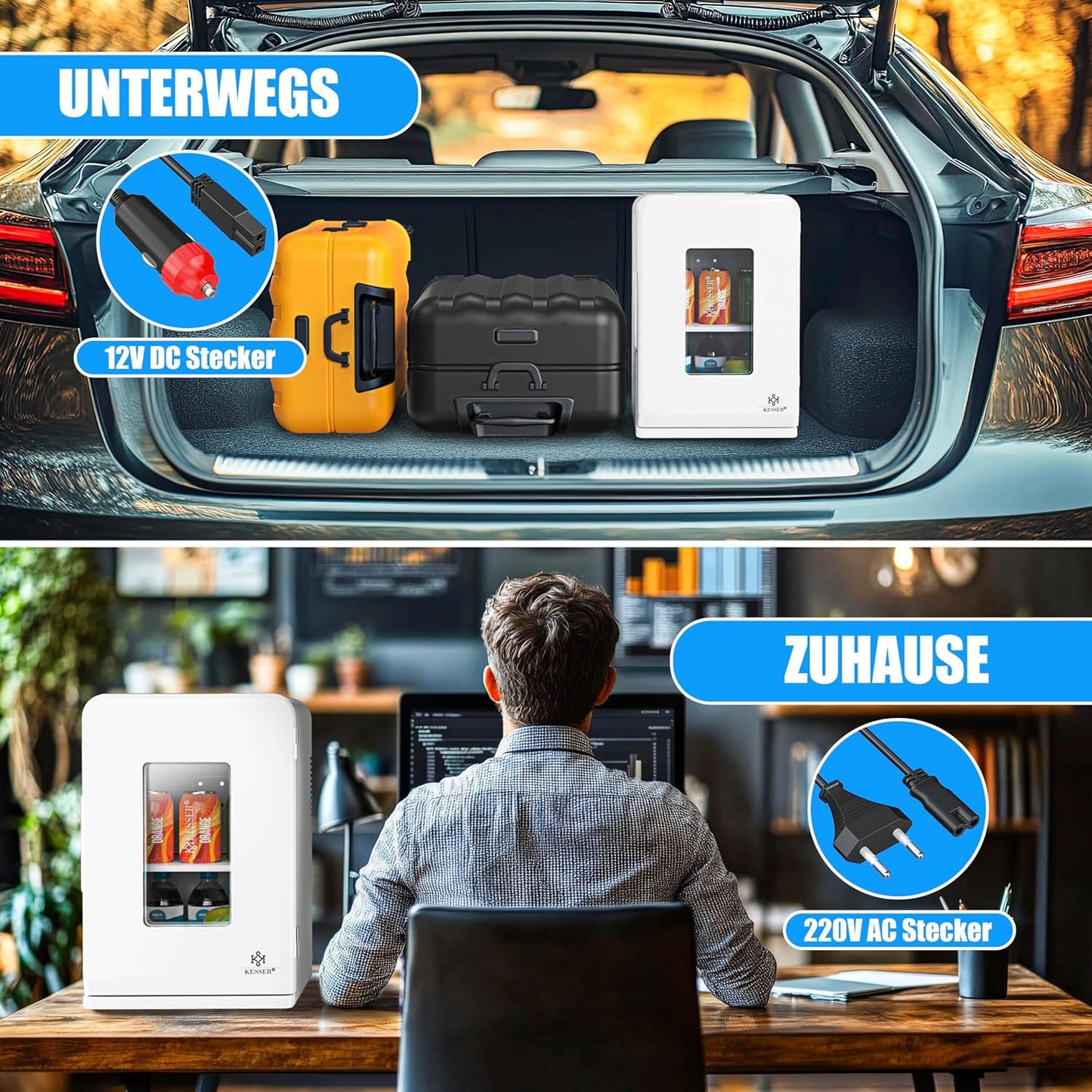 2in1 Mini Kühlschrank mit Kühl- und Heizfunktion, 15L Weiss