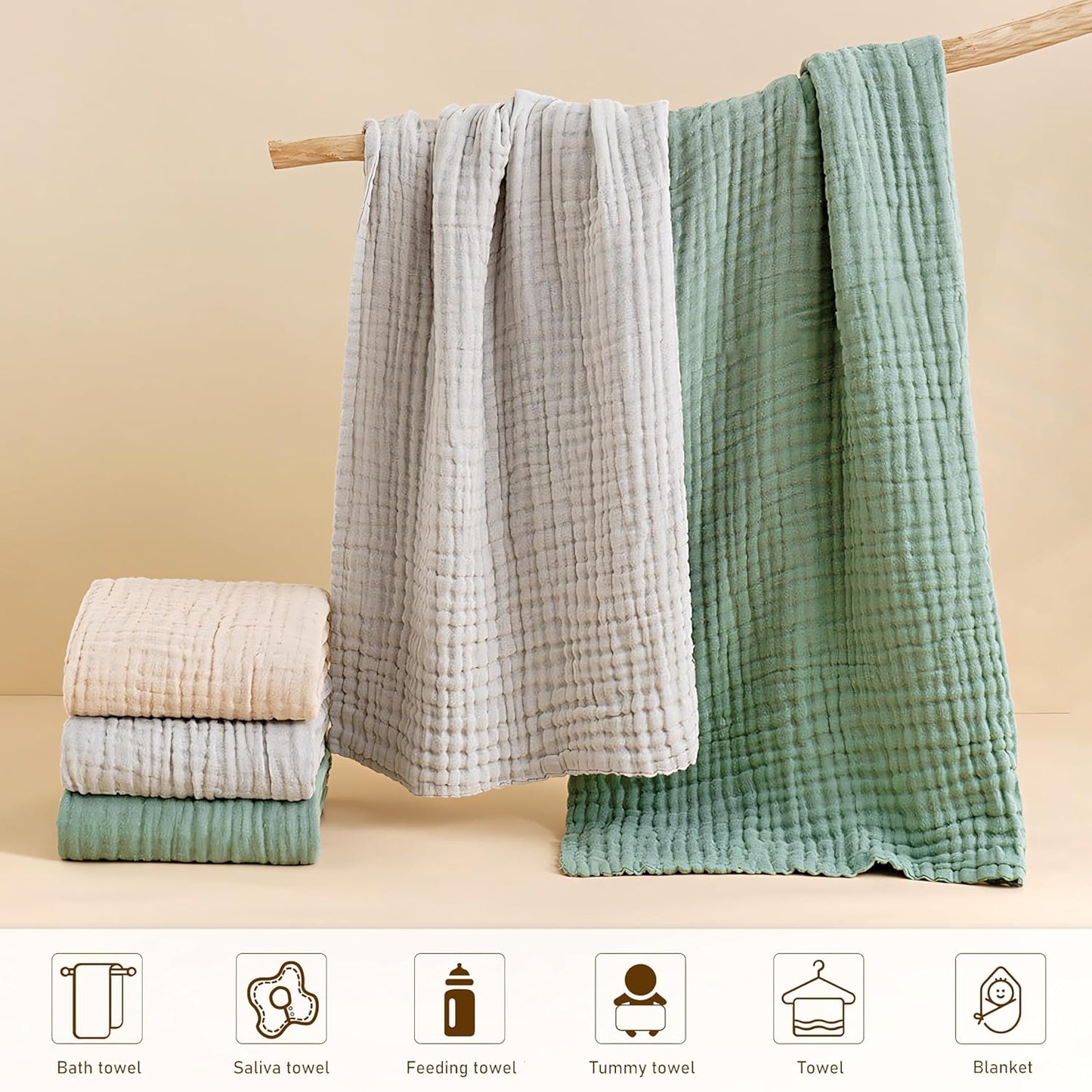 3-teiliges Baby Kapuzenhandtuch-Set, 90x90 cm