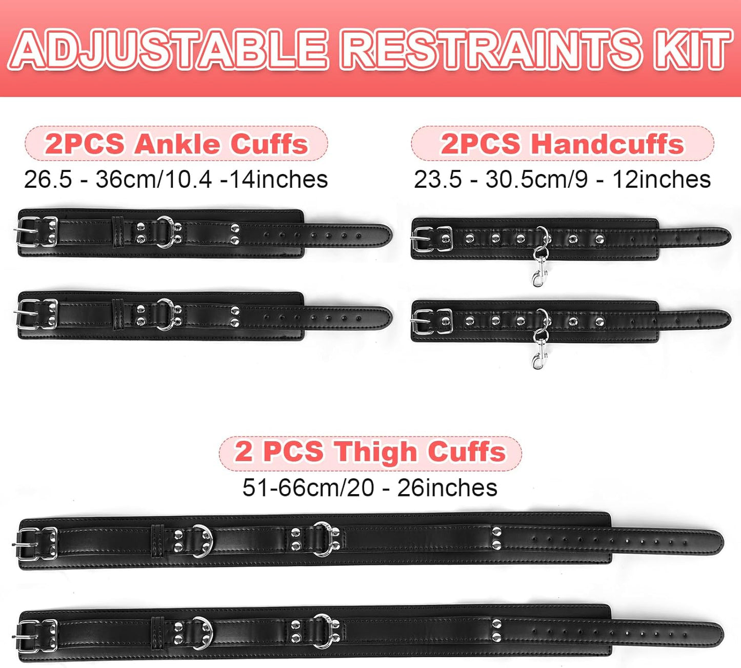 Bondage Fesseln-Set für Handgelenke und Oberschenkel, Dark