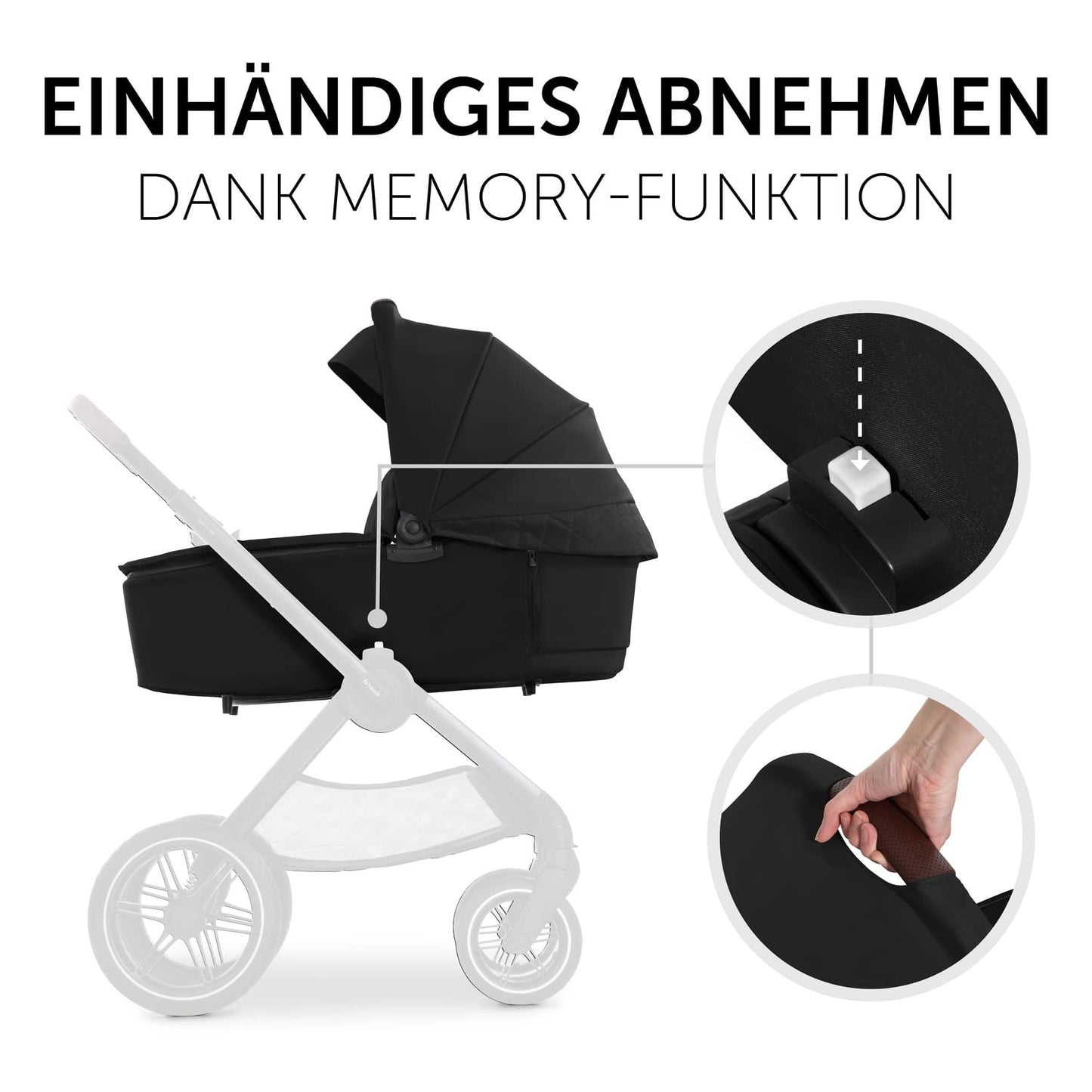 Babywanne Walk N Care mit Memory-Knöpfen für Kinderwagen, Black Babywanne