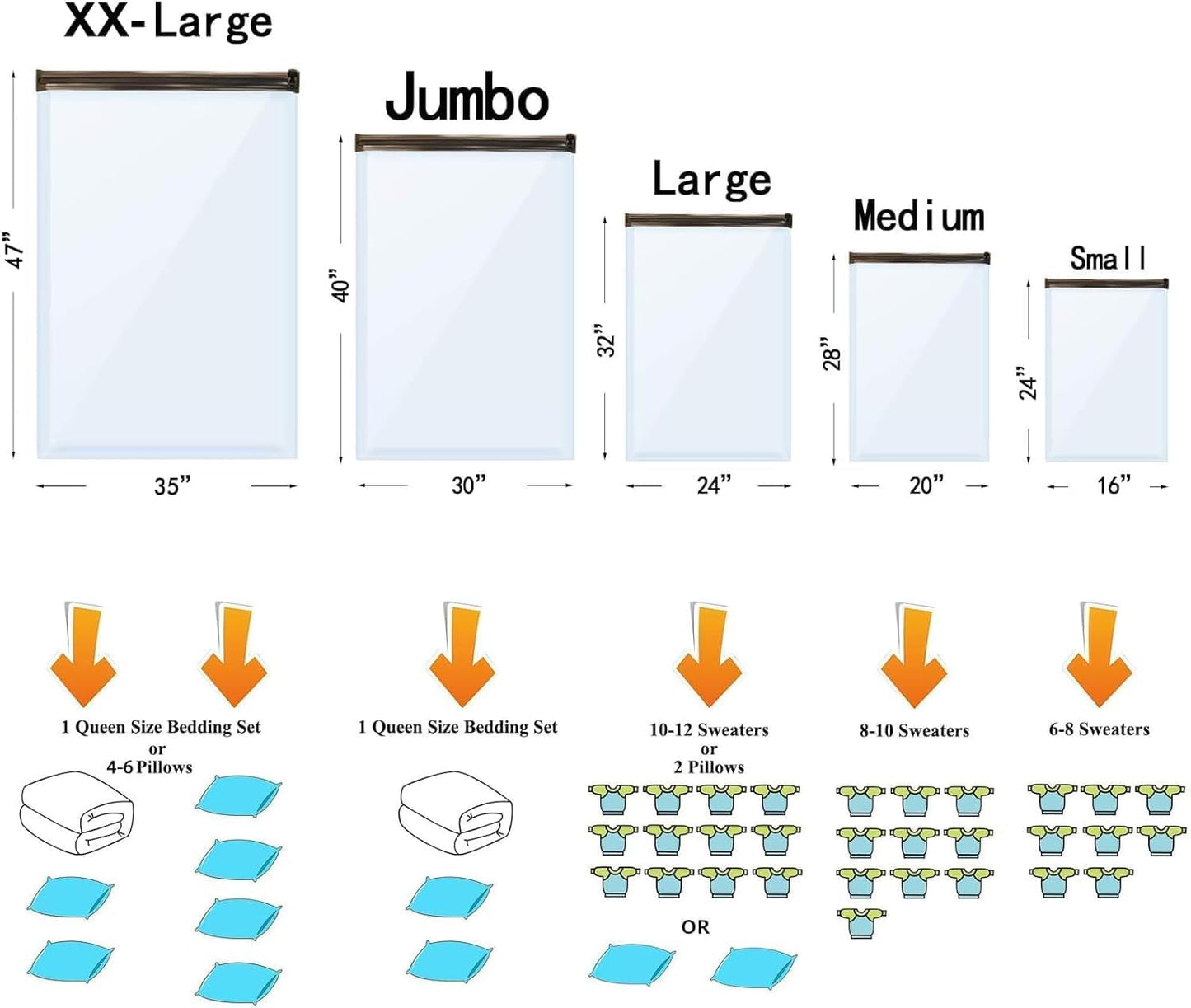 10er-Set Vakuumbeutel für Kleidung & Bettwäsche, 10 Jumbo-Epump