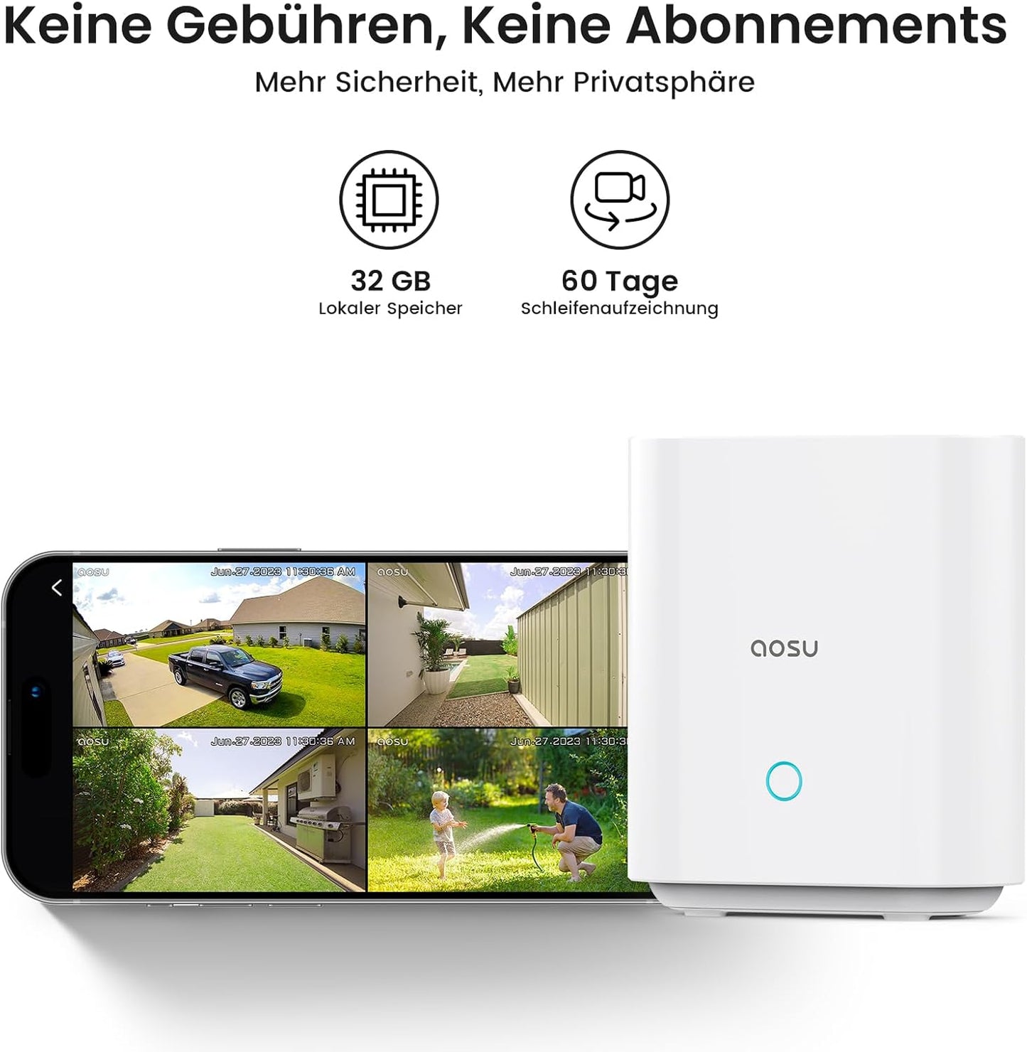 2K Überwachungskamera für Homebase, AOSU Sicherheitskameras, Solar, Kuppelkameras, 2 K
