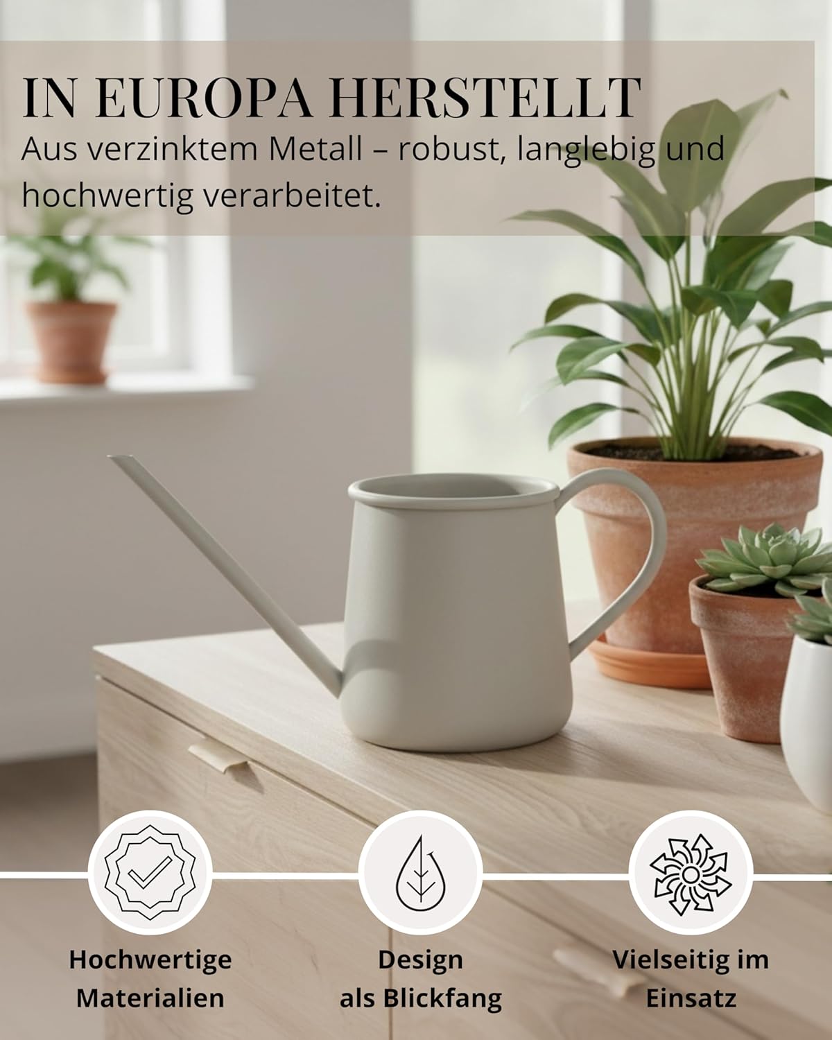 Giesskanne für Zimmerpflanzen (1L, Metall), Greige