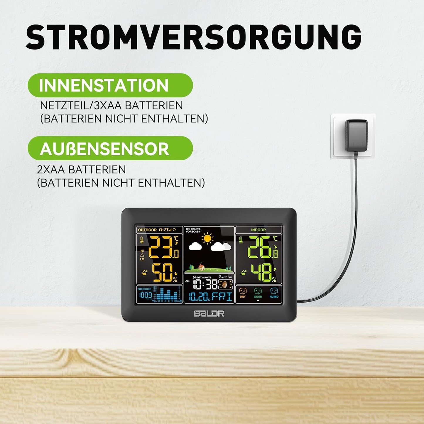 Funk Wetterstation mit Aussensensor, Schwarz