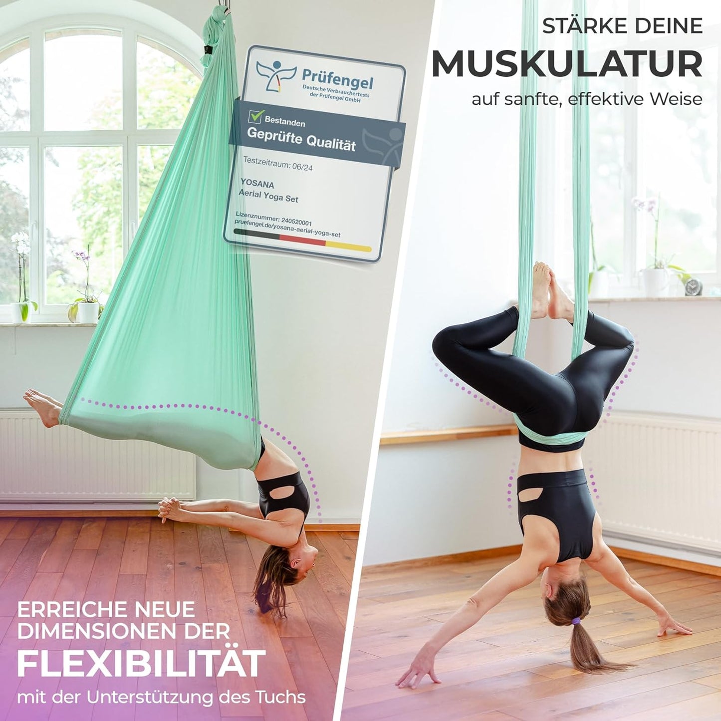 Yogatuch für Aerial Yoga, Mintgrün (1 Set) Einheitsgrösse