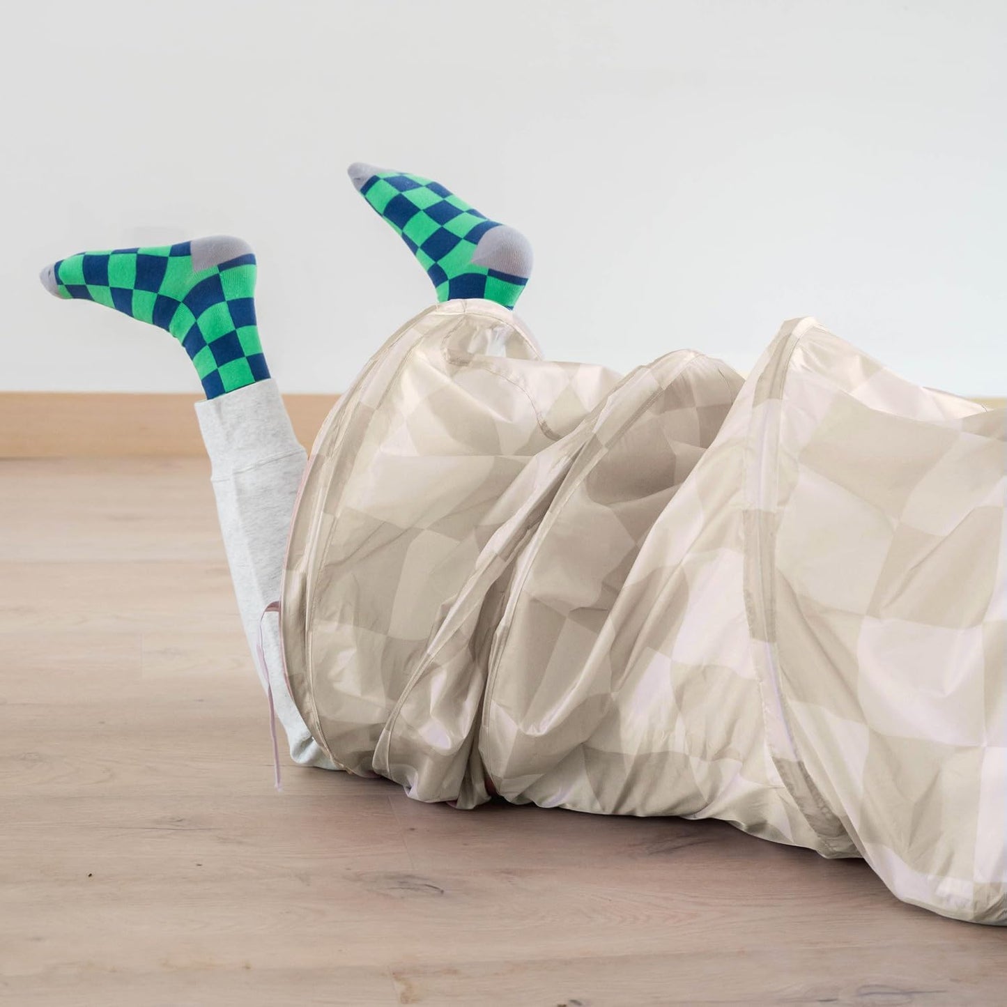 Krabbeltunnel 180 cm, Schachbrett-beige