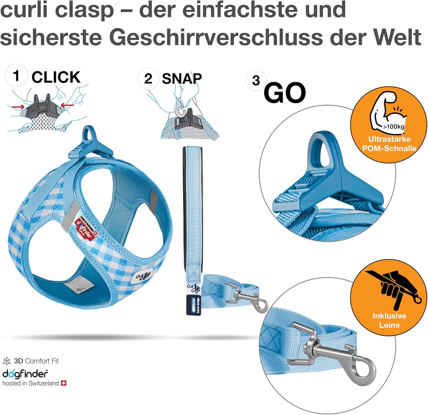 Hundegeschirr, Skyblue-Caro 2XS