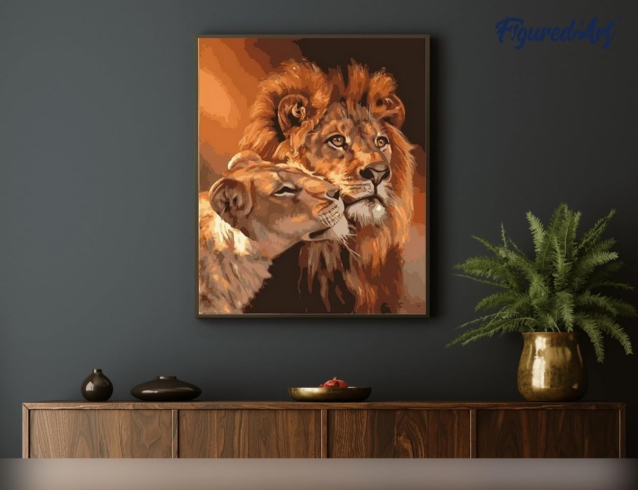 Malen Nach Zahlen Set Löwe und Löwin, Löwe und Löwin Paar 40x50cm Mit Keilrahmen (nicht gespannt)
