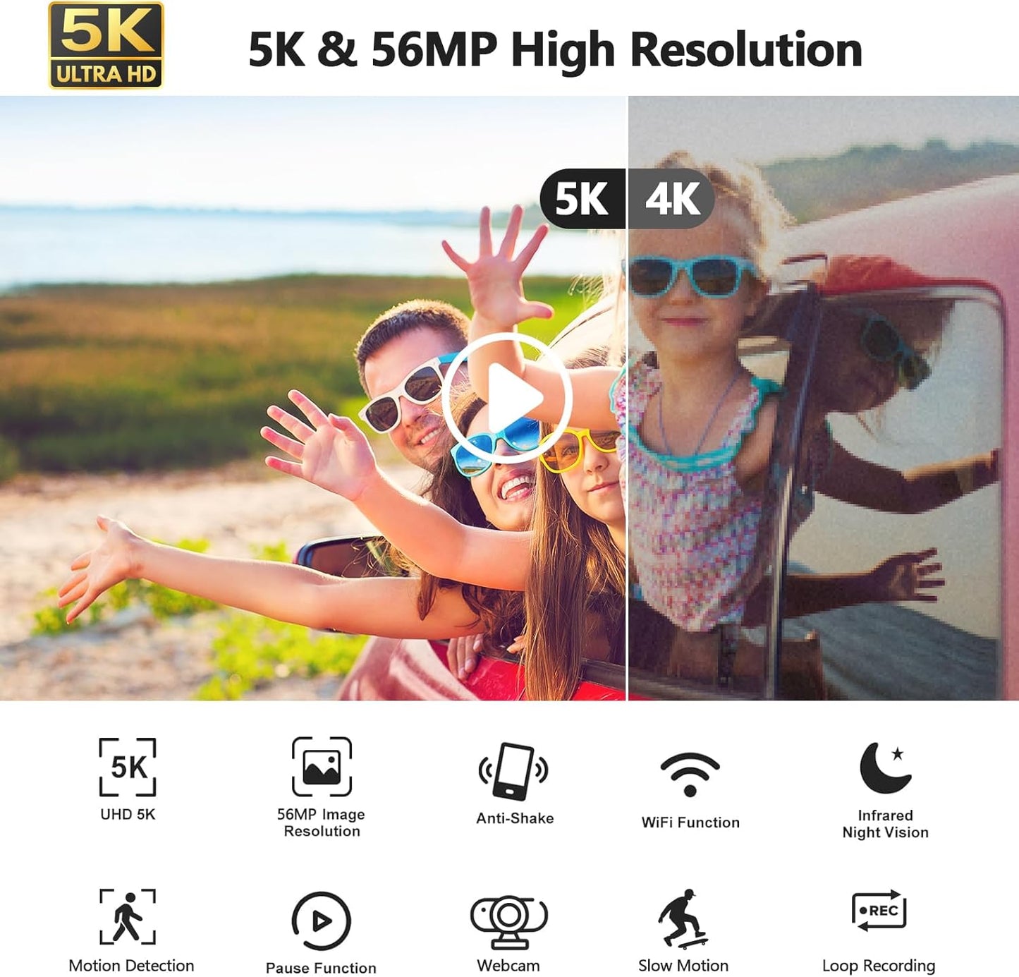 5K Videokamera mit IR Nachtsicht & WiFi Vlogging, black