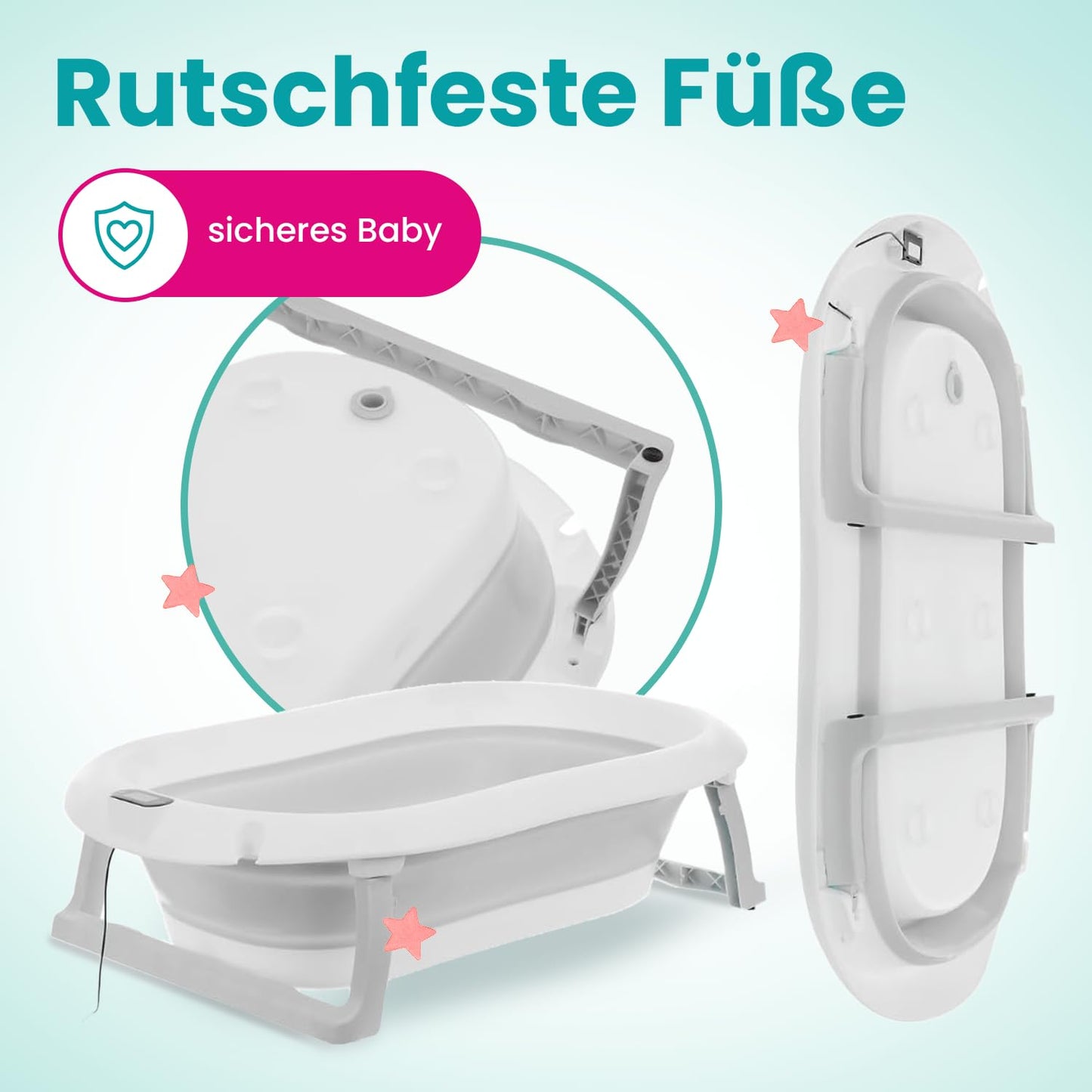 Premium folding bathtub, Premium Grau (Badekissen, Thermometer) Faltbare Babybadewanne